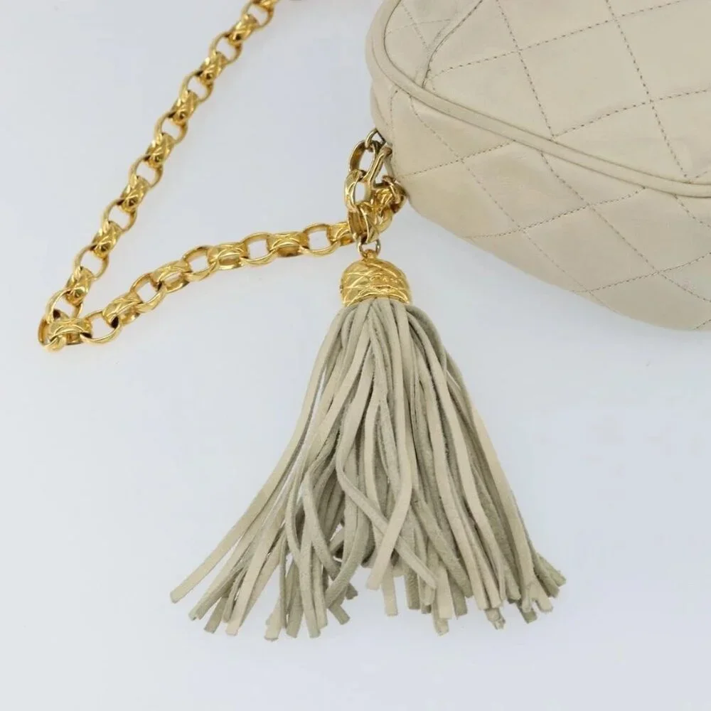 CHANEL Matelasse Chain Shoulder Bag Lamb Skin Beige Gold CC Auth BA8033 - Picture 7 of 16